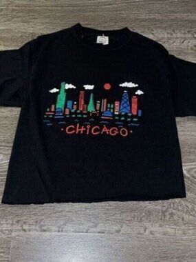 Women’s Graphic Chicago Chi Town Black Short Sleeve Crop Top Tee